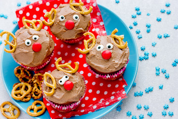 Funny christmas reindeer cupcakes delicious gift for kids for xmas new year holidays
