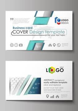 Business card templates. Easy editable layout, abstract vector design template. Chemistry pattern, hexagonal molecule structure on blue. Medicine, science and technology concept.
