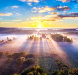 Beautiful foggy morning landscape photographed from above - 235214603