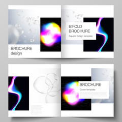 Vector layout of two covers templates for square design bifold brochure, magazine, flyer. SPA and healthcare design, sci-fi technology background. Abstract futuristic or medical consept backgrounds.