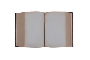 An old opened book with blank pages on a white background. Isolated.