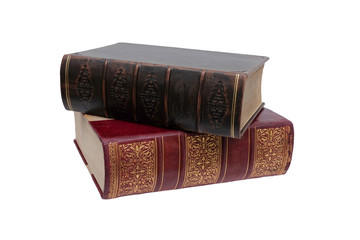 .Old books on a white background. Isolated.