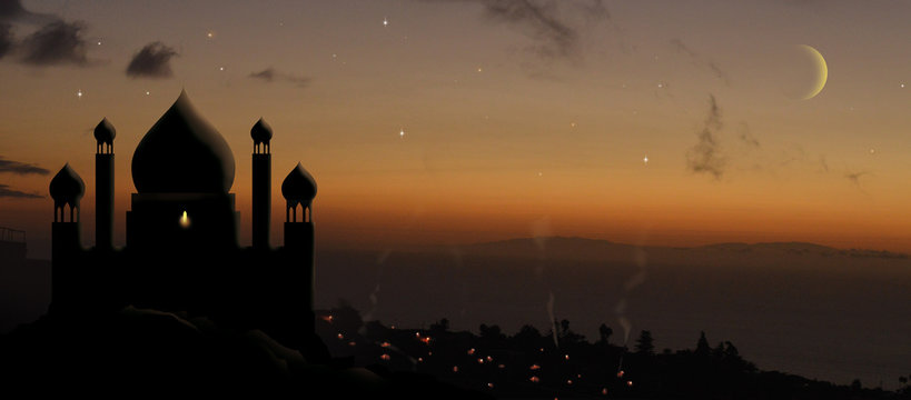 aladdin palace at sunset