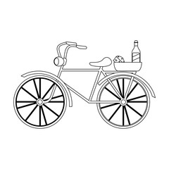 Fototapeta premium Vintage bike with wine and cheese in black and white