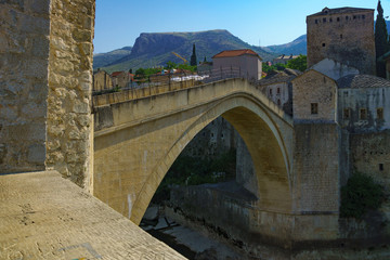 Fototapeta na wymiar Old City and Old Bridge (Stari Most), Mostar