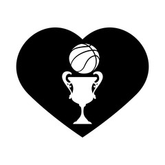 heart with trophy cup award and basketball balloon