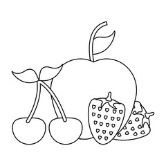 Delicious and healthy fruits in black and white