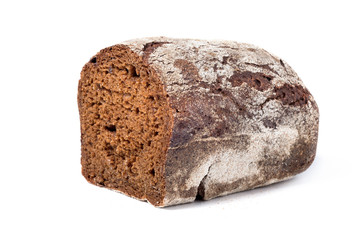 Half rye bread isolated on white, close-up