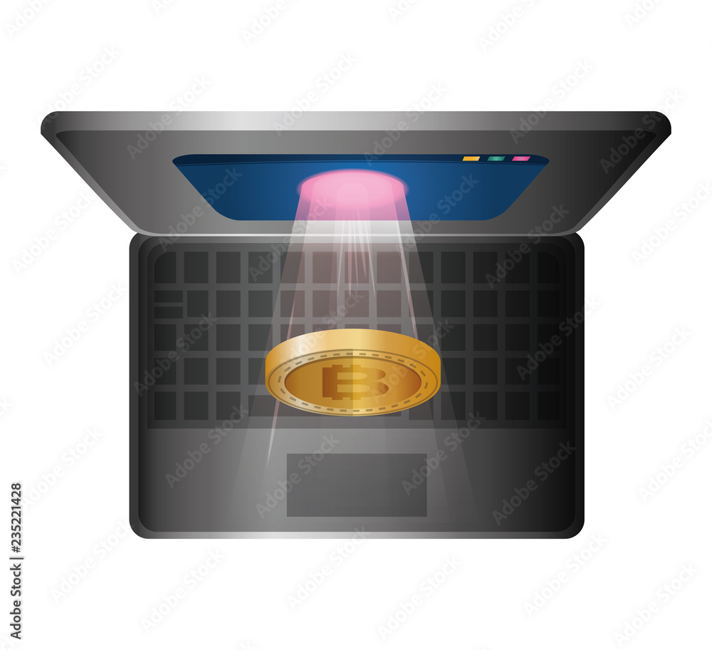 Poster laptop computer with bitcoin