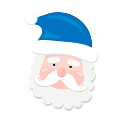 vector head of santa claus in a blue hat. merry christmas and happy new year. winter holiday greeting card. background elements.