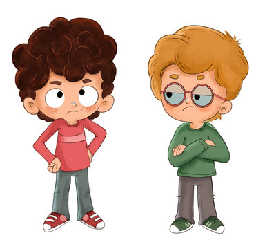 Ni&ntilde;os enfadados mir&aacute;ndose
