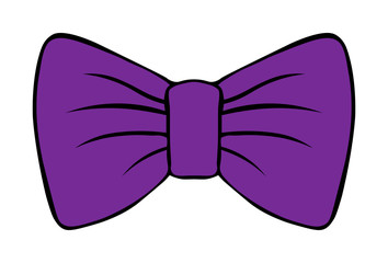 children's illustration of bow. costume butterfly dark purple vector drawing with contour. xmas decor isolated on white background.