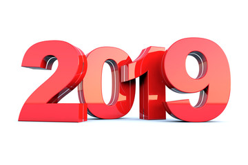 Happy New Year 2019 red glossy calendar background