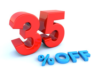 Big red glossy 35 percent off sign on white background