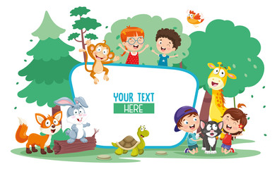 Vector Illustration Of Kids And Animals