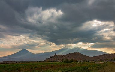 Khor Virap monastery on the background of mount Ararat. Armenia
