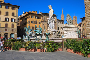 Fototapeta premium Florence Fountain of Neptune in the Piazza della Signoria