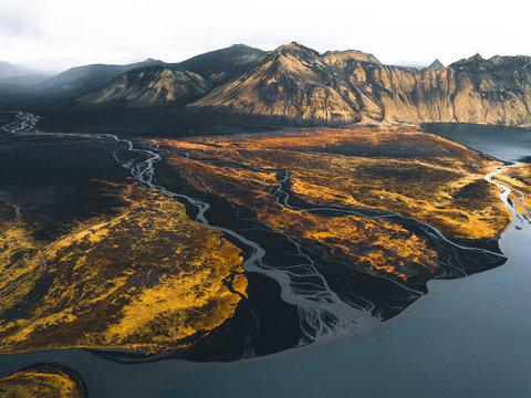 Aerial view on glacier delta in Iceland II