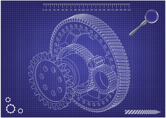 3d model of gears on a blue