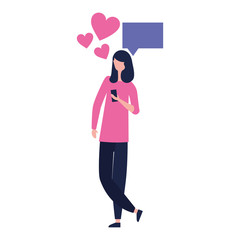 woman using mobile social media