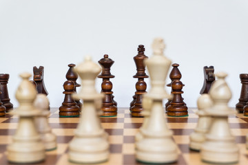 Wooden chess board with figures