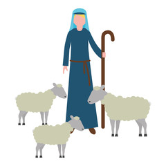 shepherd with flock sheep character