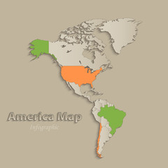 America map with individual states separated, infographics with icons vector