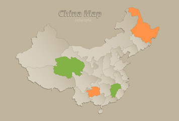 China map with individual states separated, infographics vector