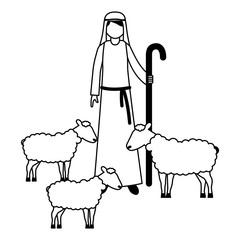 shepherd with flock sheep character