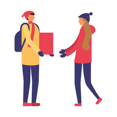 man giving gift a woman winter season