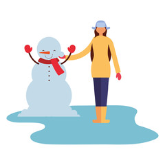 woman with snowman winter season