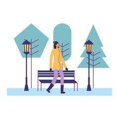 woman with winter clothes in the park