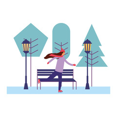woman with winter clothes in the park