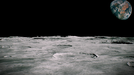 Fototapeta Surface of the Moon landscape. Flying over the Moon surface. Close up view. 3D Rendering obraz