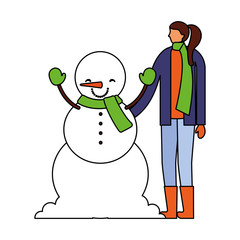woman with winter snowman character