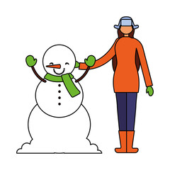 woman with winter snowman character