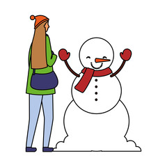 woman with winter snowman character