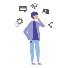 man using smartphone social media