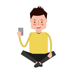 man with mobile sitting character