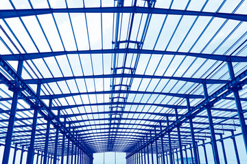 The steel frame structure is under construction