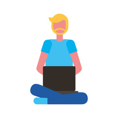 man using laptop sitting