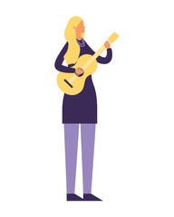 woman standing playing guitar music