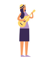 woman standing playing guitar music