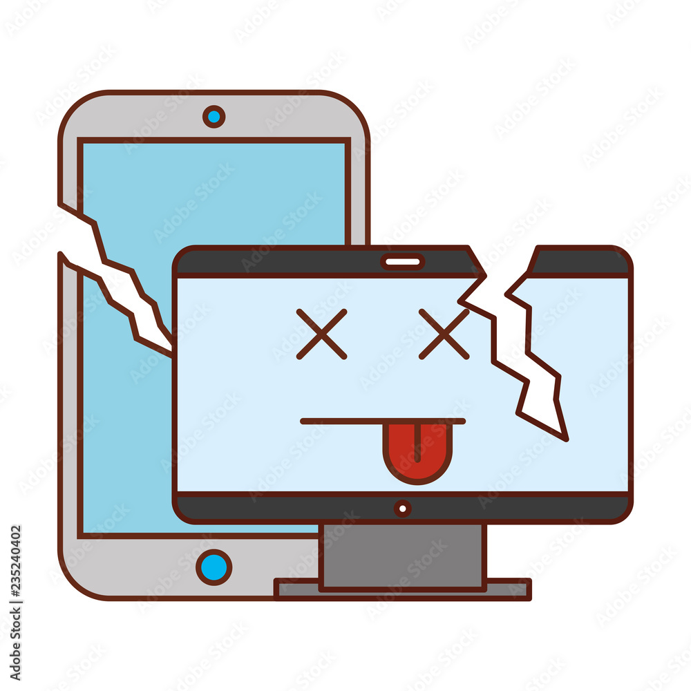 Poster broken computer and cellphone error