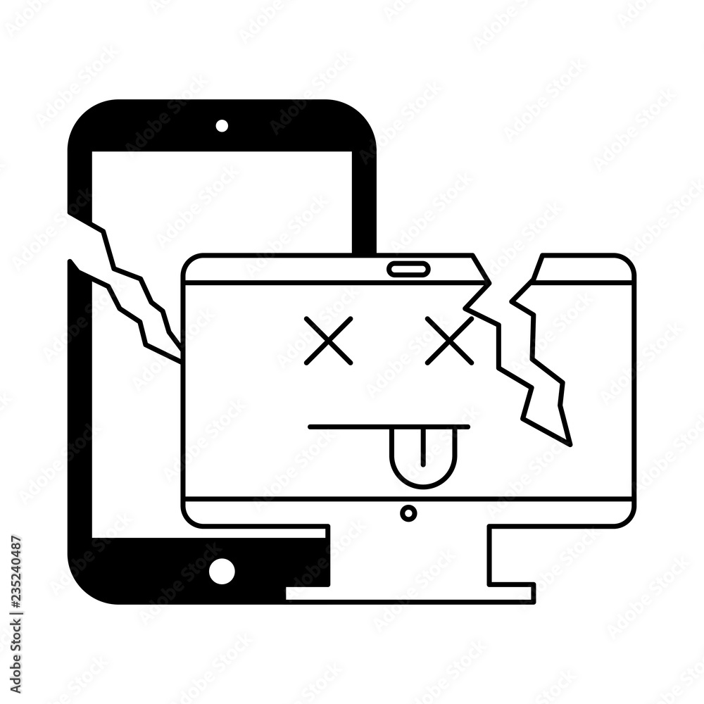 Poster broken computer and cellphone error
