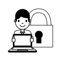 businessman cartoon with laptop