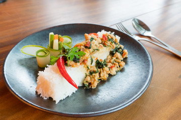 Stir-fried pork with Basil Thailand cuisine
