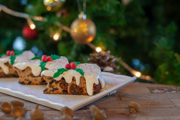 Christmas cake with christmas tree and ornaments