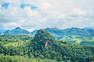 Blue sky mountain views on a bright day.