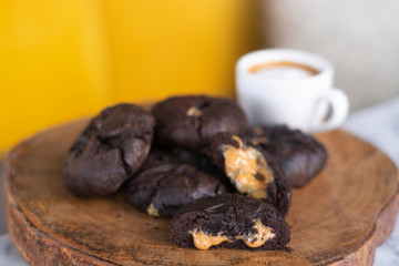 Chocolate caramel cookies with macchiato
